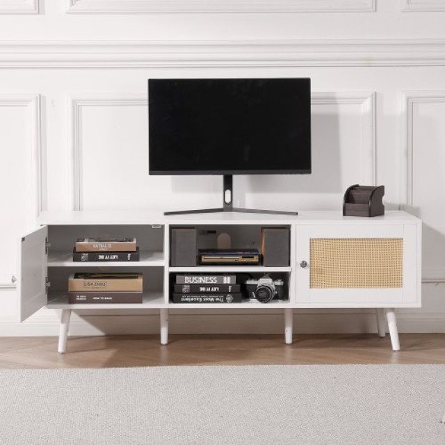 VEVOR Ρατάν Έπιπλο TV για 65 Boho με Ενσωματωμένη Πρίζα Λευκό  TBDSJ55YCBSL3PJVTV2