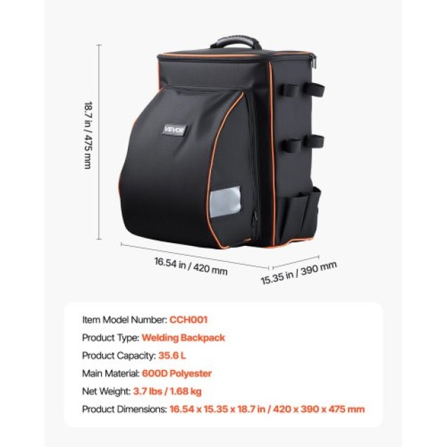 VEVOR 35.6L Σακίδιο Συγκολλητή από 600D Πολυεστέρα για Εργαλεία και...