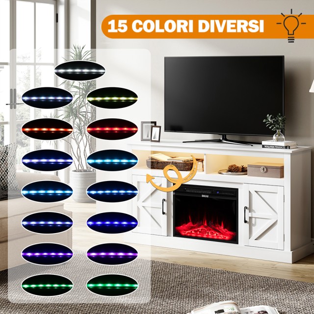 BAKAJI Λευκό Έπιπλο TV με Ενσωματωμένο Τζάκι με 3D Εφέ Φλόγας 148 x...