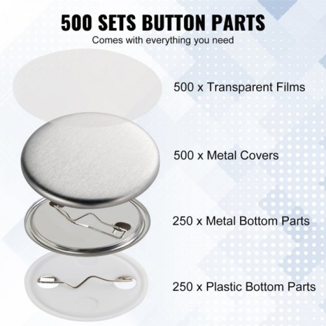 Σετ Υλικών για Κατασκευή Κουμπιών 32mm VEVOR (500 τεμ.)  XZGSLH32MM50024OYV0