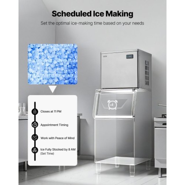 VEVOR Παγομηχανή Εμπορικής Χρήσης - Κατασκευή Πάγου έως 204 kg/Ημέρ...