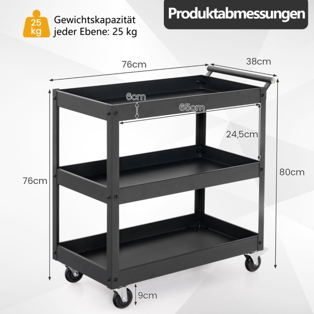 Costway Μεταλλικό Καρότσι με 3 Επίπεδα και Λαβή για την Κουζίνα TH1...