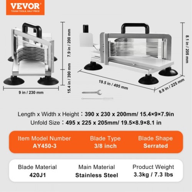 Επαγγελματικός Κόφτης Ντομάτας VEVOR 3/8, Ανοξείδωτος Χειροκίνητος Κόφτης για Ντομάτες, Αγγούρια, Μπανάνες  FQQPJZTS38INFK220V0