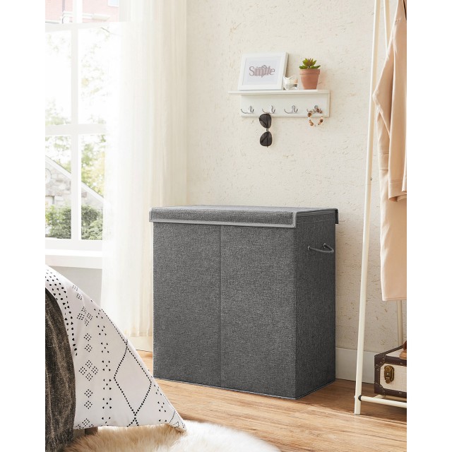 SONGMICS Καλάθι Απλύτων 142L Διπλού Διαμερίσματος 63 x 33 x 53 cm Σκούρο Γκρι, LCB002G02 
