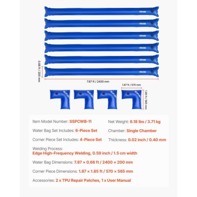 VEVOR 6 Σάκοι Νερού Πισίνας 26 Gauge 4ft με Μονό Θάλαμο και Γωνιακό...