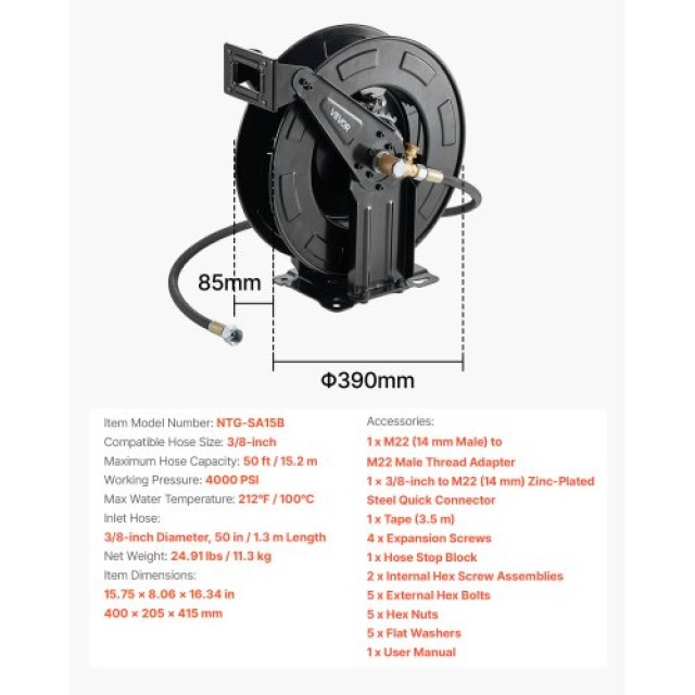 VEVOR Αναδιπλούμενο Καρούλι Λάστιχου Πλυστικού 15,2m έως 4000PSI γι... VEVOR Αναδιπλούμενο Καρούλι Λάστιχου Πλυστικού 15,2m έως 4000PSI γι...