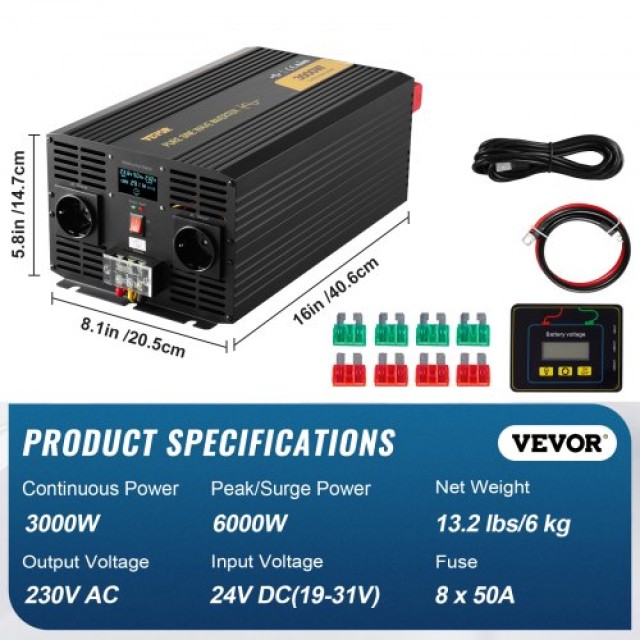 VEVOR Καθαρού Ημιτόνου Inverter 3000W 24V σε 230V LCD  PYKCZXNBQCZX...