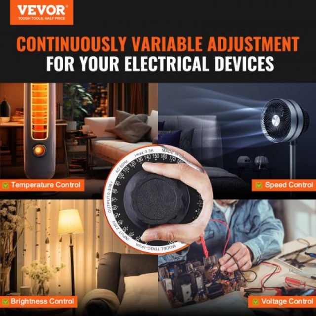 VEVOR  Μετασχηματιστής Τάσης 1000VA 3.3A 0-300V AC Ρυθμιστής CE KBBYQZZBS100WO1OAV2