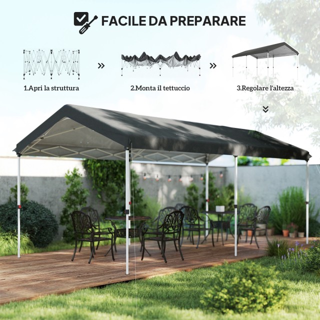 Outsunny Αναδιπλούμενη Πέργκολα Pop Up 6x3 m, UPF50+ με Ρυθμιζόμενο Ύψος και Τσάντα Μεταφοράς, Σκούρο Γκρι 84C-660V00CG