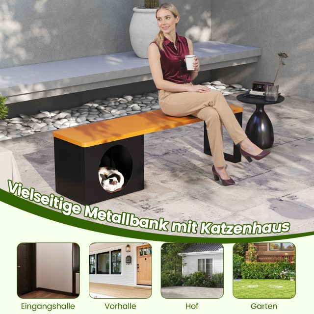 Costway  Παγκάκι Κήπου με Γατόσπιτο 150 x 38 x 44 cm από Ανθεκτικό ...