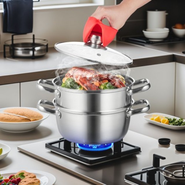 VEVOR  Ατμομάγειρας 24cm με Κατσαρόλα 5QT από Ανοξείδωτο Ατσάλι 304 για Όλες τις Εστίες DCZG24CM0000HEM7IV0