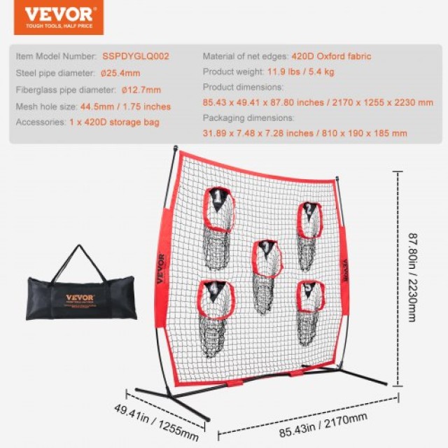 Δίχτυ Προπόνησης Ποδοσφαίρου VEVOR 7x7 ft με 5 Στόχους, Κόκκινο  GLQW77YC0000P7TCBV0