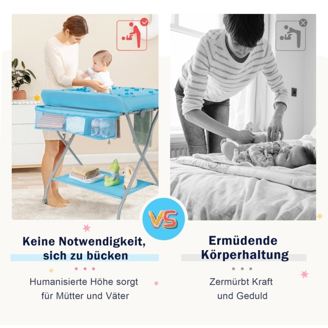 Costway Μπλε Αλλαξιέρα Μωρού με Μεγάλο Αποθηκευτικό Καλάθι και Ράφι...