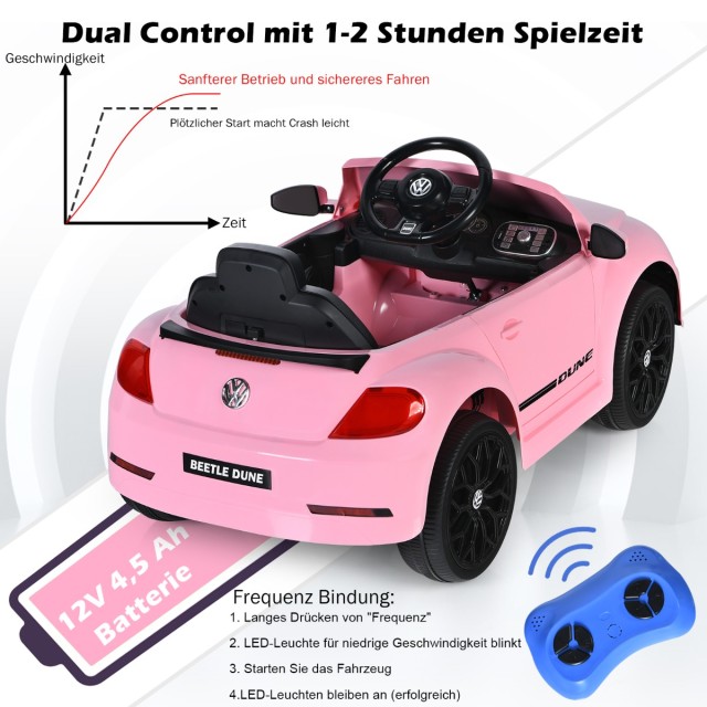 Costway  Παιδικό αυτοκίνητο VW Beetle με μουσική & φωτισμό με τηλεχειριστήριο 2,4G Ροζ 94 x 55,5 x 47 εκ TQ10234DE-PI