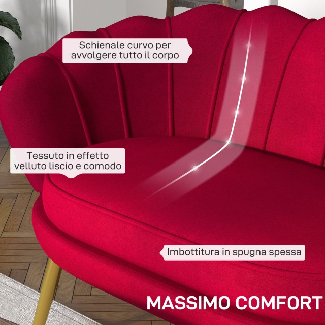 HOMCOM  Διθέσιος καναπές σε στυλ Industrial Chic από ύφασμα με εφέ βελούδου και μέταλλο, 130x77x77 εκ., Σκούρο Κόκκινο  833-957V00WR