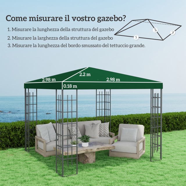 Outsunny Κάλυμμα Κιόσκι Κήπου 3x3 m από Ύφασμα Oxford 600D με Οπές ...
