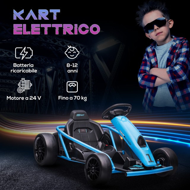 HOMCOM Ηλεκτρικό Go-Kart για Παιδιά 8-12 Ετών με Ψηλή Πλάτη και Ζώνη Ασφαλείας 115x77x54 εκ Μπλε και Μαύρο 370-303V90BU