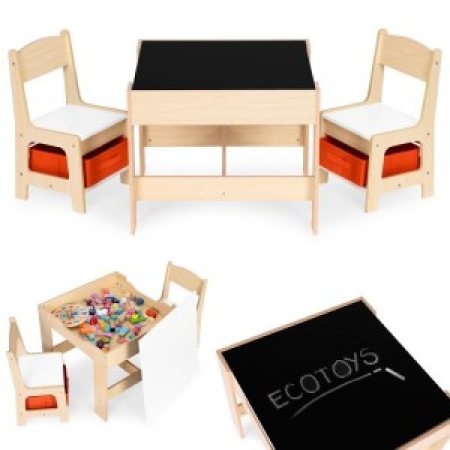 ECOTOYS Σετ παιδικών επίπλων τραπεζάκι + 2 καρέκλες πίνακας κιμωλία...