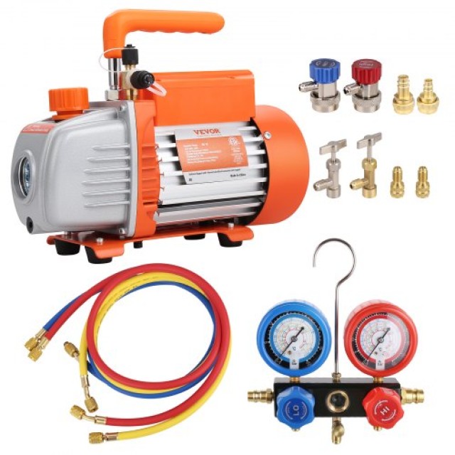 VEVOR Αντλία Κενού 1/5 HP 3.5 CFM & Σετ Μετρητών για Κλιματιστικά R...