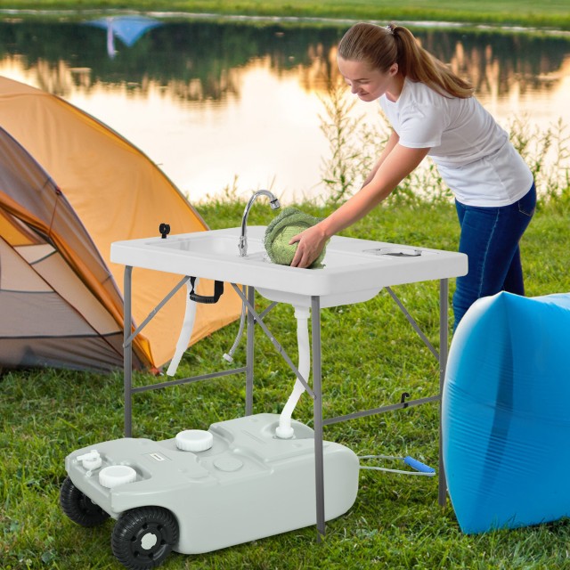 Outsunny Δοχείο Νερού Κατασκήνωσης 40L με Ρόδες και Ρυθμιζόμενη Λαβ...