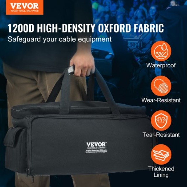 VEVOR  Τσάντα DJ Καλωδίων, Υφασμα 1200D Oxford, Τσάντα DJ με 9 Αποσπώμενα Διαχωριστικά, Λουρί Ώμου 4.92 ft, Πλαστική Βάση, 23.6 x 11.8 x 12.7 in για DJ Εξοπλισμό DJSNB1200DNJTF6JEV0
