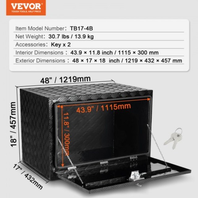 VEVOR Κουτί Εργαλείων Αλουμινίου 48 x 17 x 18 για Φορτηγά & Τροχόσπ...