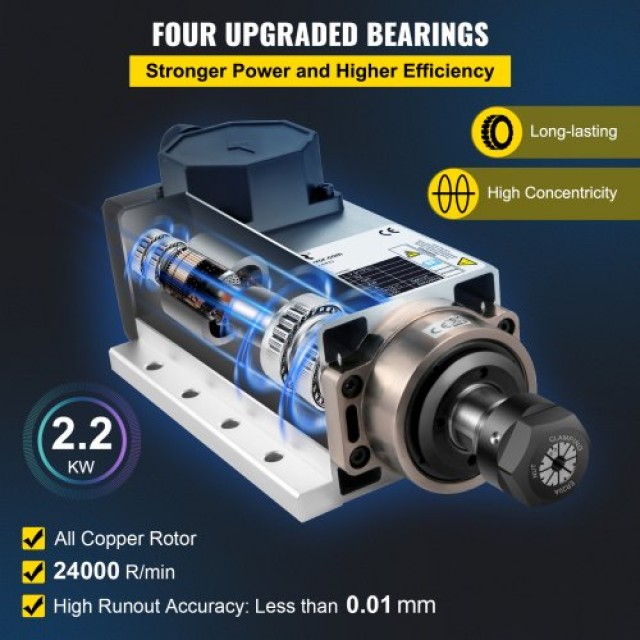 VEVOR Αερόψυκτο Μοτέρ 2.2KW CNC 220V ER20 24000 RPM για Φρέζα/Χαρακ...
