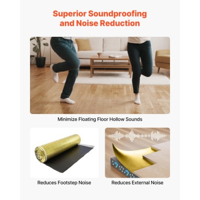 VEVOR Χρυσό Υπόστρωμα Δαπέδου 18.6 m² Ρολό 3mm Ατμοφράκτης Ηχομόνωσ...