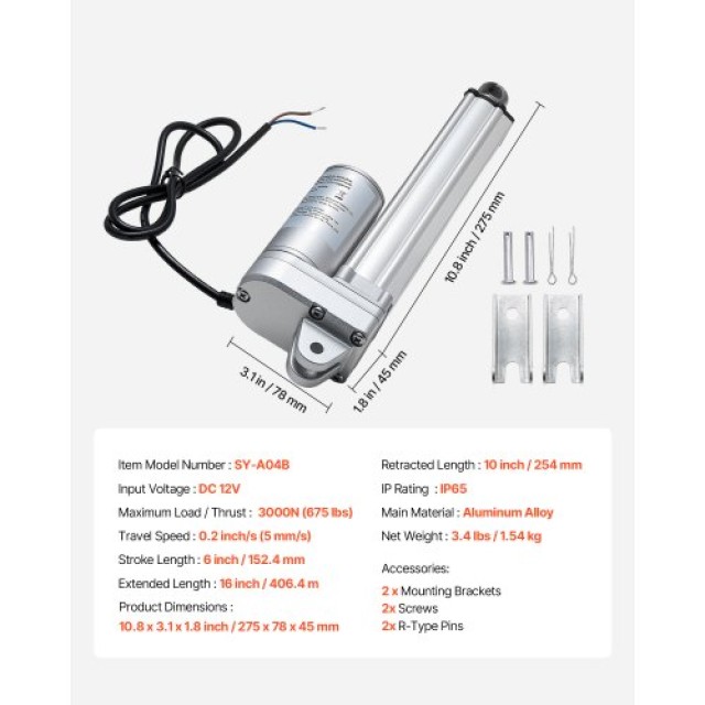 VEVOR Γραμμικός Ενεργοποιητής 12V, Διαδρομή 152.4mm, Αδιάβροχος IP6... VEVOR Γραμμικός Ενεργοποιητής 12V, Διαδρομή 152.4mm, Αδιάβροχος IP6...