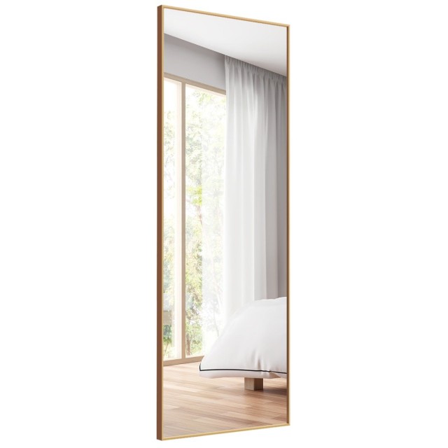 Costway 56 x 150 εκ. HD ολόσωμος καθρέφτης για κρέμασμα ή στήριξη στον τοίχο, χρυσός καθρέφτης HW66483GD