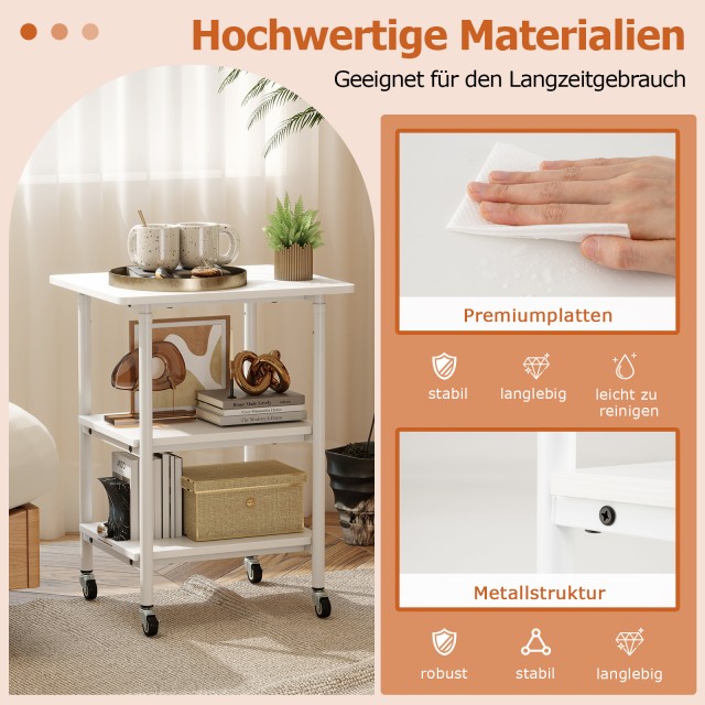 Costway Ρυθμιζόμενο Τρόλεϊ Εκτυπωτή με Ράφια και Ροδάκια σε Λευκό Χ...