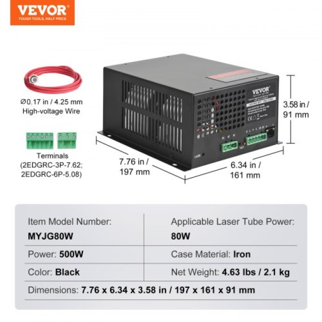 VEVOR  Τροφοδοτικό CO2 Laser για 80W Σωλήνα Χαρακτικών και Κοπτικών EYHTJGGDY80WQ8UO8V7
