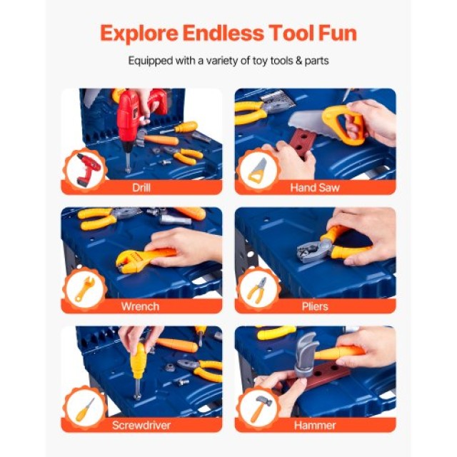 VEVOR Παιδικός Πάγκος Εργασίας με 56 Εργαλεία και Ηλεκτρικό Τρυπάνι...