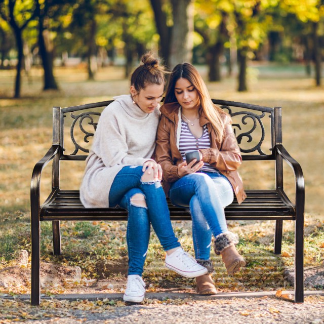 Costway Αντίκα Κήπου Πάγκος με Πλάτη Μπρούτζινος για Εξωτερικούς Χώ...