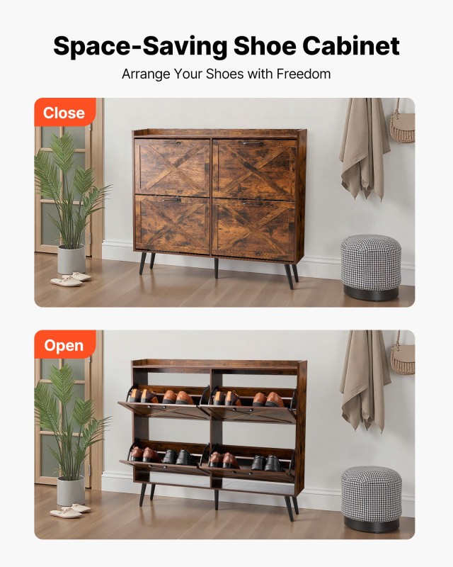 VEVOR Παπουτσοθήκη με 4 Αναδιπλούμενα Συρτάρια, Καφέ, Ιδανική για Ε...