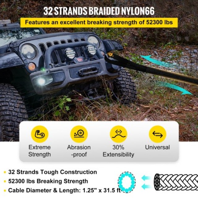 Σχοινί Ανάκτησης VEVOR 1-1/4 x 31.5, 52,300 lbs, Μαύρο  JYSBHS5230032TQEEV0