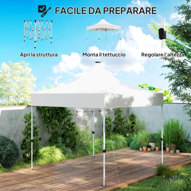Outsunny Κιόσκι Κήπου Pop Up 3x3 m με Ρυθμιζόμενο Ύψος και Ηλιακά LED Φώτα, από Ύφασμα Oxford και Μέταλλο, Λευκό 84C-654V00WT