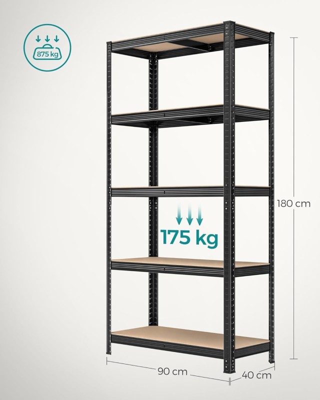 SONGMICS Σετ 2 Μεταλλικών Ραφιών Γκαράζ 90x40x180cm με Ρυθμιζόμενα Ράφια και Αντιολισθητικά Κιτ GLR042B01