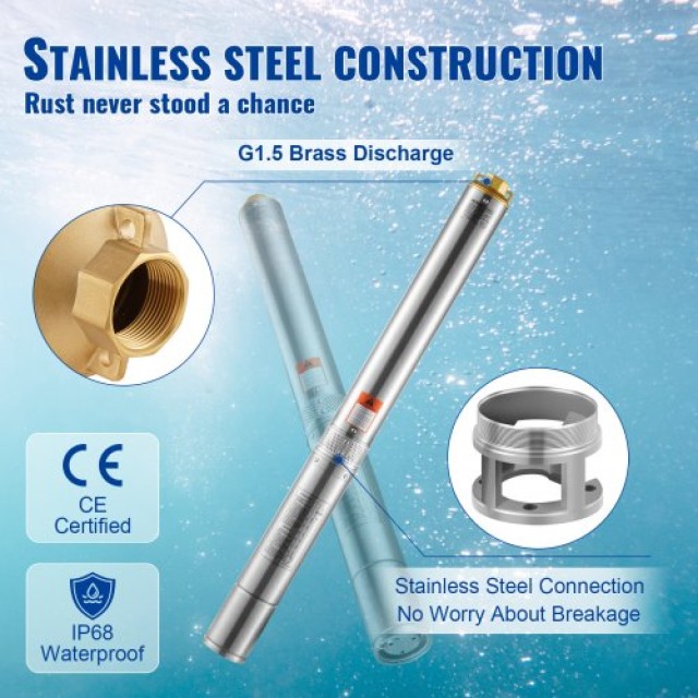 VEVOR Υποβρύχια Αντλία Ανοξείδωτη 2200W 9.8 m³/h 144 m  SJQSBMBWZ22...