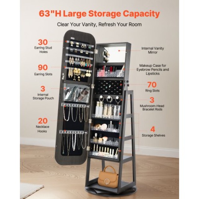 VEVOR Περιστρεφόμενη Κοσμηματοθήκη 360° με Καθρέφτη Πλήρους Μήκους ... VEVOR Περιστρεφόμενη Κοσμηματοθήκη 360° με Καθρέφτη Πλήρους Μήκους ...