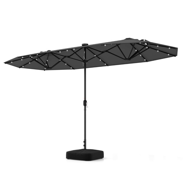 Costway Γκρι Διπλή Ομπρέλα Κήπου 400x200cm με Βάση & LED Φώτα & Μανιβέλα UPF 50+ NP11520HS