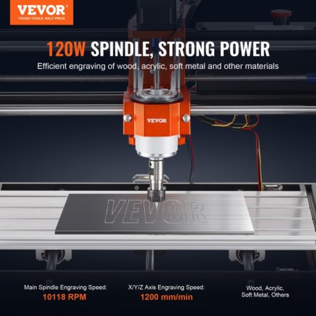 VEVOR  Μηχάνημα CNC Router 300x200x72mm, 120W, 3 Άξονες GRBL, 1200RPM, Offline Controller για Ξύλο, Ακρυλικό, MDF, PVC, Πλαστικό Αφρό SKDKJ3020CMURZ4TWV2