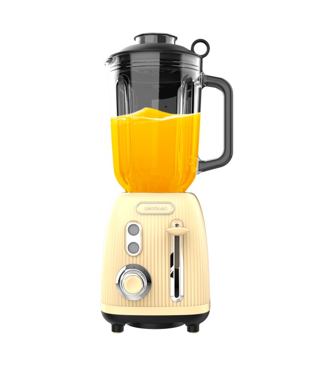 CECOTEC  Μπλέντερ Retro Power Black Titanium RetroYellow με Ισχύ 1200W, Μαχαίρι 4 Λεπίδων με Επίστρωση Μαύρου Τιτανίου και Κανάτα 1,5L  CEC-03884