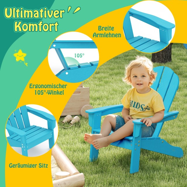 Costway Παιδική Καρέκλα Adirondack HDPE  53,5 x 52 x 64 εκ. με Εργονομική Πλάτη Τυρκουάζ NP11919TU