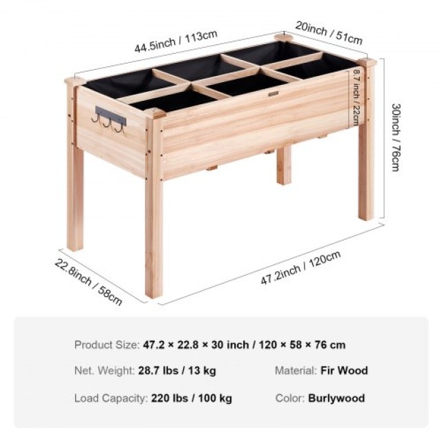 VEVOR Ξύλινη Υπερυψωμένη Γλάστρα 120x58x76cm για Λουλούδια, Λαχανικά, Βότανα  GJS1205876CM1TDFMV0