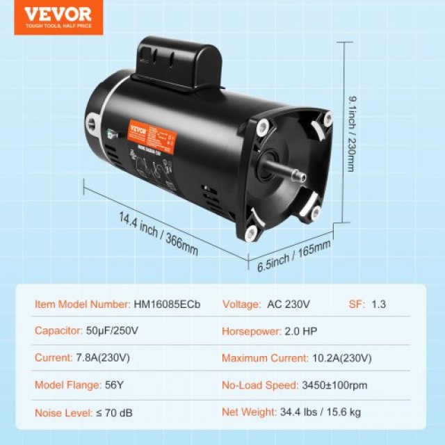 VEVOR Αντλία Πισίνας 2HP 230V 3450RPM  YCBDJ2HP56Y2APAN8V9