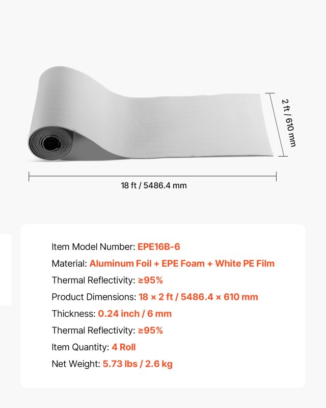VEVOR Μονωτικό Ρολό Αντανάκλασης για Πόρτα Γκαράζ, 6mm, 5.49m x 0.6...