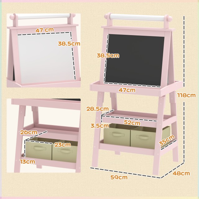 AIYAPLAY Παιδικός Πίνακας με Καβαλέτο 3 σε 1, 59x48x118 εκ, Ροζ 3B0-012V80PK