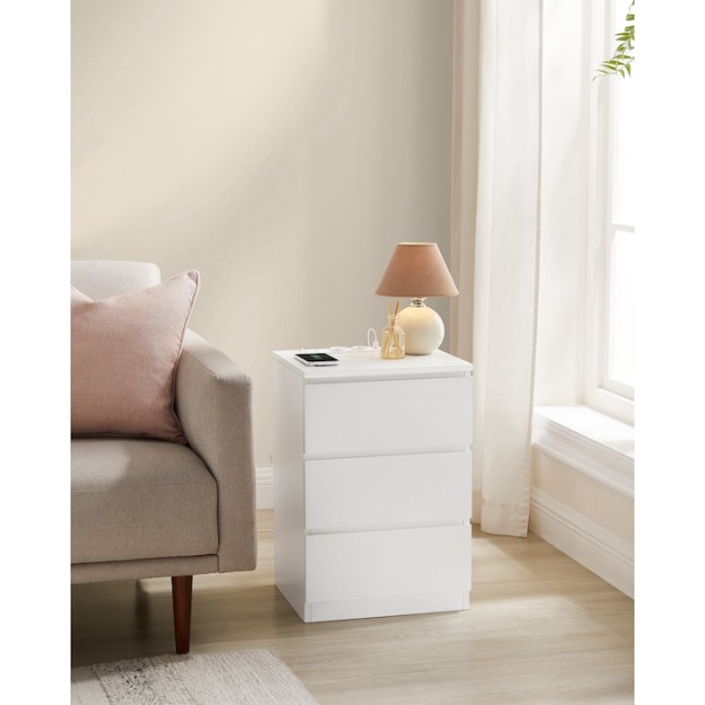 VASAGLE Κομοδίνο 40x35x59cm με Πρίζα και USB Θύρες σε Λευκό Χρώμα LET831W14V1