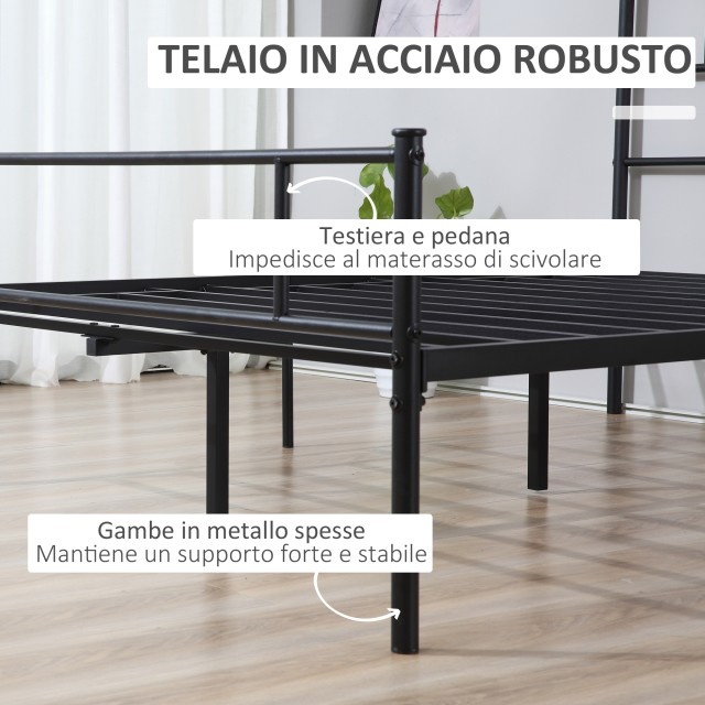 HOMCOM Δομή διπλού κρεβατιού από ατσάλι 160x200cm με πηχάκια, κεφαλάρι και πόδι - Μαύρο 831-413V01